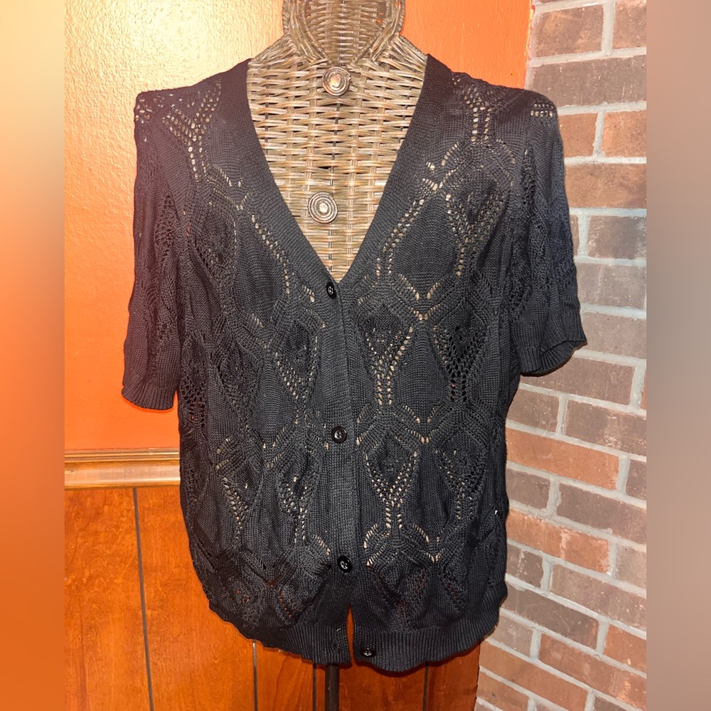 Grace Karin 2XL Black Button Down Knit Top